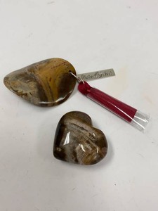Jay King Petrified Wood Grounding Stone Set Heart Palm Stone Boxed