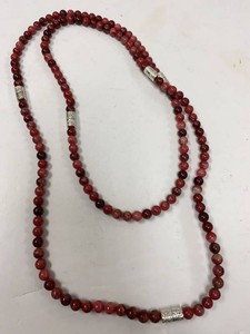 Jay King Gemstone Bead Necklace Sterling Silver Red Pink w Box