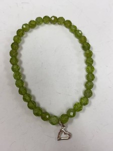 Jay King Peridot Bead Stretch Bracelet Sterling Heart Charm w Box