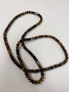 Jay King Tiger Eye Beaded Necklace Sterling Silver with Box & Pouch