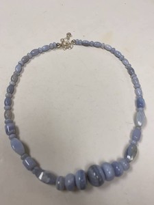 Jay King Blue Lace Agate Beaded Necklace Sterling Silver Box & Pouch