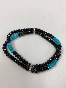 Jay King Mine Finds Turquoise Black Bead Sterling 2-Strand Bracelet