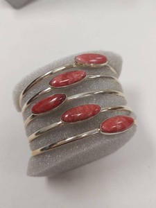 Jay King Sterling Silver Pink Stone Multi-Row Cuff Bracelet with Box