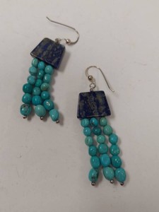 Jay King Turquoise & Lapis Sterling Silver Dangle Earrings with Box