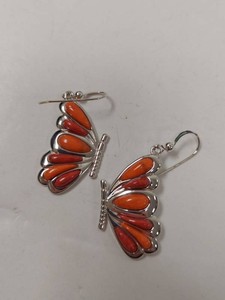Jay King Sterling Silver Butterfly Dangle Earrings Orange Red Inlay