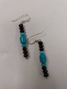 Jay King Sterling Silver Turquoise Black Bead Dangle Earrings