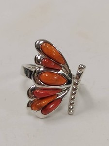 Jay King Butterfly Ring Sterling Silver Orange Spiny Oyster Boxed