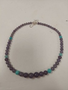Jay King Purple & Aqua Bead Necklace Sterling Silver with Box