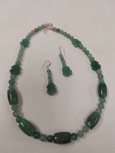 Green Aventurine Beaded Necklace & Dangle Earrings Jewelry Set