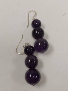 Jay King Amethyst Bead Drop Earrings Sterling Silver w Box & Pouch