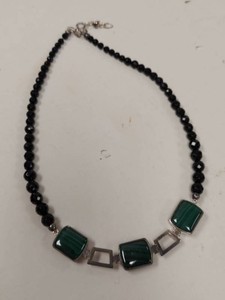 Jay King Malachite & Black Bead Sterling Silver Necklace w Box