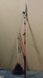 3 Rakes and a long branch trimmer
