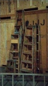 7 Wooden laders and small step stool