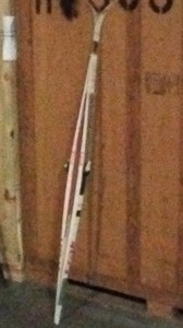 white and red trak skis