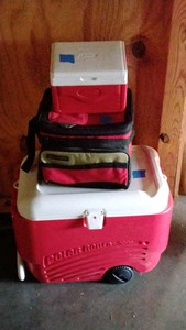 3 red coolers