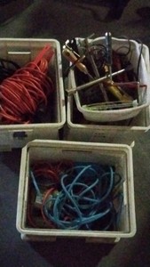 3 totes of tools and power cords