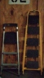 yellow ladder and silver stepstool