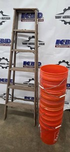 Wood ladder and buckets