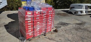 Pallet of Red Shelf Bins & Assorted Blue Parts Bins