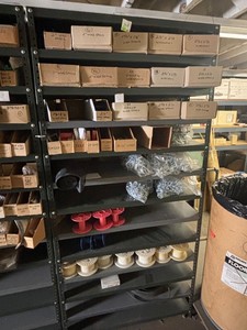 Wire Spools, Pegboard Hooks, Lightbulbs & Shelving Unit Mixed Lot
