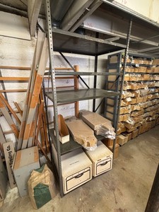 Metal Storage Shelving Unit With Cardboard Boxes