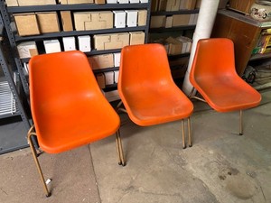 Vintage Orange Molded Shell Stackable Chairs (Lot of 3)