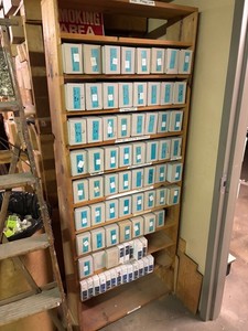 Wooden Shelving Unit With Empty Storage Boxes