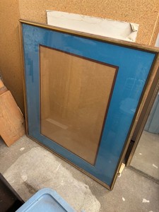 Large Brown Picture Frame With Blue Mat