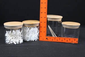 Glass Storage Jars With Bamboo Lids, Dental Supplies (Lot of 4)