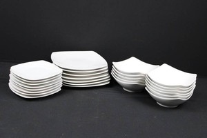 White Square Dinnerware Set - Plates & Bowls