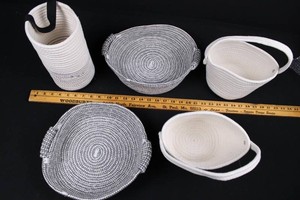 Coiled Rope Basket Set - Assorted Shapes (Lot of 5)