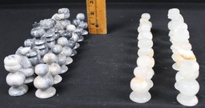 Carved Gray & White Chess Piece Set 2H