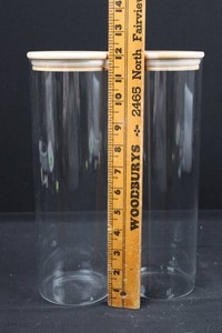Clear Glass Storage Canisters With Wood Lids 12H (Lot of 2)