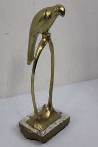 Brass Parrot Sculpture on Stone Base - 18 Inches