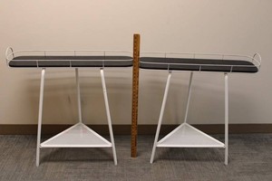 Pair of White Metal Wire Plant Stands With Black Trays 30 x 32