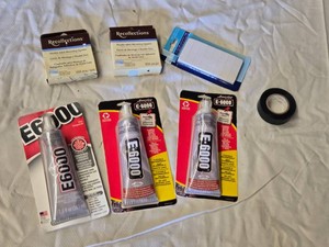 Adhesive and Mounting Supplies including E6000 Adhesive, Recollections Double-Sided Mounting Squares, and Black Tape Roll Set