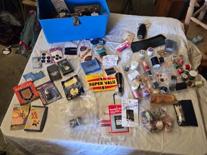 Sewing Supplies, Buttons, and Notions Lot including Singer Needles, Thread, and Accessories