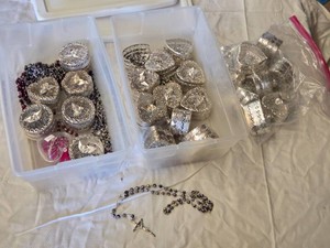 Lot of Decorative Silver Boxes with Rosary Beads