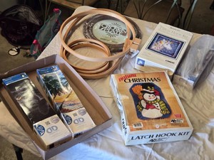 Various Craft Kits, Latch Hook Kits, and Embroidery Hoops