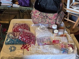 Craft Supplies and Beads including Various Shapes, Colors, and Storage Organizer, Wheeled Travel Bag
