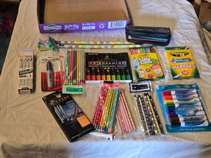 Lot of Stationery and Office Supplies including Markers, Pens, and Pencils