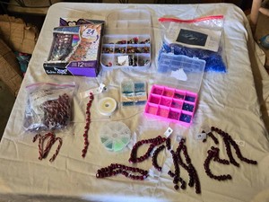 Lot of Bead and Jewelry Making Supplies including Bracelet Kit, Various Beads, and Accessories