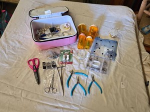 Jewelry Making and Craft Supplies Lot including Tools, Pliers, Scissors, and Accessories