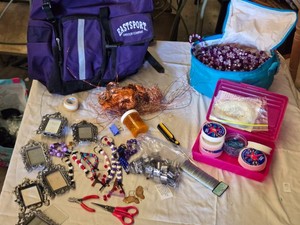 Beading and Craft Supplies including Beads, Copper Wire, Stringing Material, Rolling Craft Bag and Tools