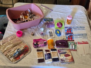 Lot of Sewing and Craft Supplies including Singer Universal Machine Maintenance Kit, Clover Needle Threader, Decorative Rivet Setting Kit and Accessories