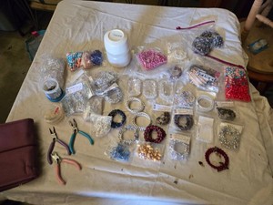 Jewelry Making Supplies and Tools Lot including Beads, Bracelets, and Pliers