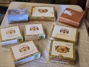Lot of Empty Cigar Boxes Including Romeo y Julieta and Macanudo