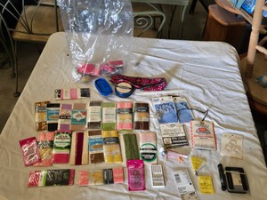Lot of Seam Binding and Sewing Supplies including Wrights Flexi-Lace, Gripper Snap Fasteners, and Needle Kit