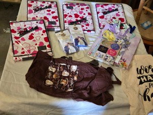Vinyl Flannelback Tablecloths with Heart Design and Assorted Household Items