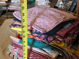 Lot of Various Fabric Pieces in Floral, Striped, and Solid Patterns